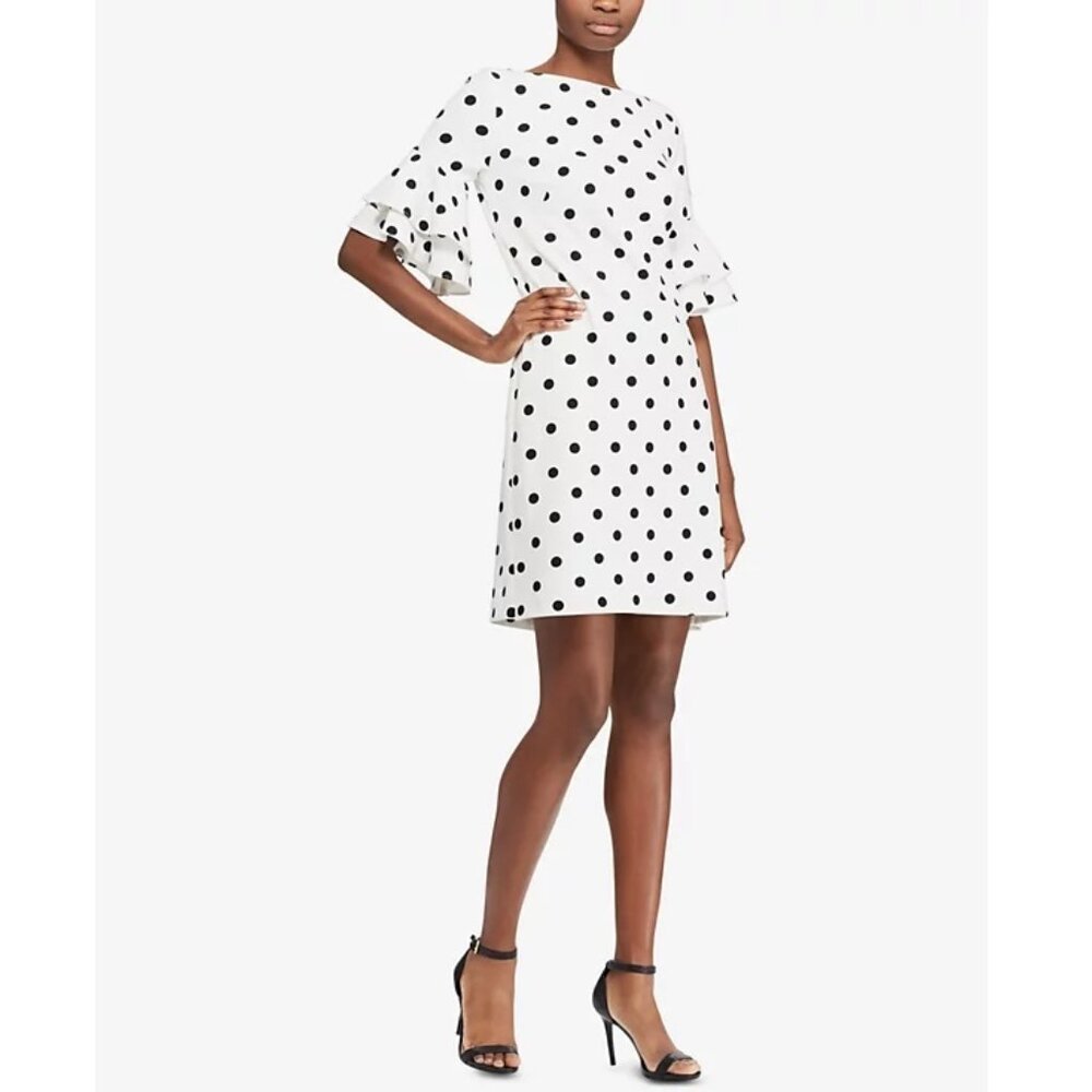 LAUREN Ralph Lauren Polka-Dot Ruffled Bell Sleeves Shift Dress